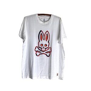 Psycho Bunny Mens Ryan Godley White Graphic Print Pima Cotton Tshirt Size Medium